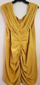 Mustard ruching cocktail dress